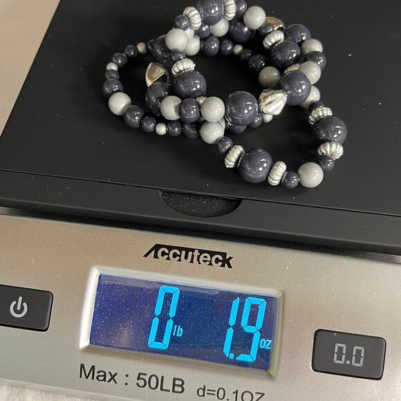 Handmade Beaded Bracelet Trio Matte Silver Gray Slate Blue - Picture 5 of 5